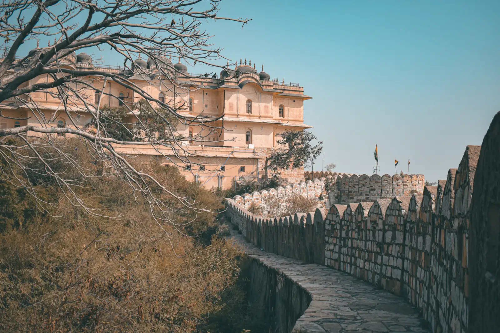 A stone path leading up to an old fort